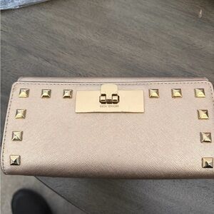 Michael Kors Rose Gold Studded Saffiano Wallet with Gold Hardware